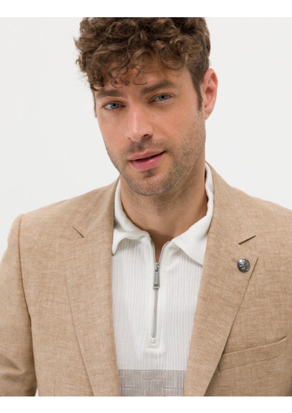 Erkek Camel Ekstra Slim Fit Keten Karışımlı Blazer Ceket 50264619-VR015 modelleri