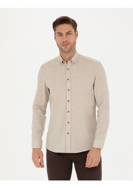 Erkek Bej Slim Fit Uzun Kollu Gömlek 50280214-VR011