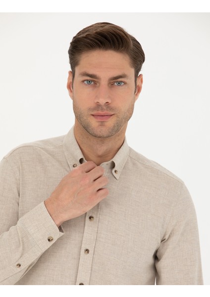 Erkek Bej Slim Fit Uzun Kollu Gömlek 50280214-VR011 fiyatları