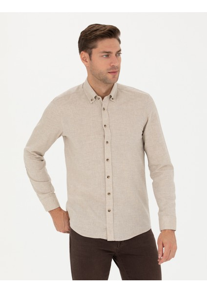 Erkek Bej Slim Fit Uzun Kollu Gömlek 50280214-VR011 modelleri