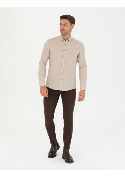 Erkek Bej Slim Fit Uzun Kollu Gömlek 50280214-VR011 fırsatları