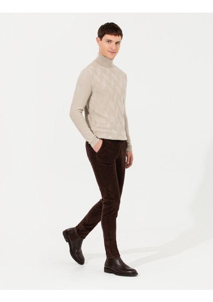 Erkek Koyu Kahverengi Slim Fit Kadife Kanvas Pantolon 50259715-VR084