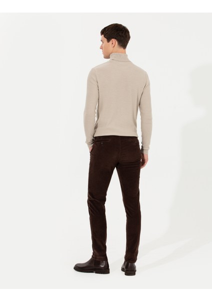 Erkek Koyu Kahverengi Slim Fit Kadife Kanvas Pantolon 50259715-VR084