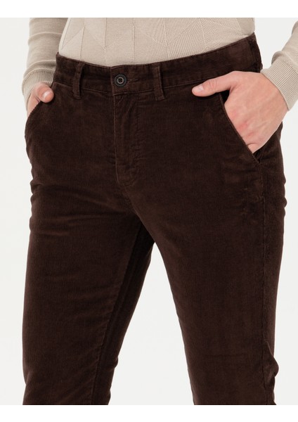 Erkek Koyu Kahverengi Slim Fit Kadife Kanvas Pantolon 50259715-VR084