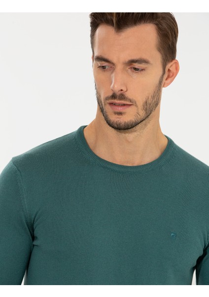 Erkek Yeşil Slim Fit Bisiklet Yaka Basic Triko Kazak 50258993-VR054 fiyatları