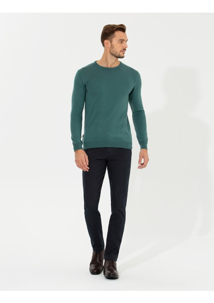 Erkek Yeşil Slim Fit Bisiklet Yaka Basic Triko Kazak 50258993-VR054 fırsatları