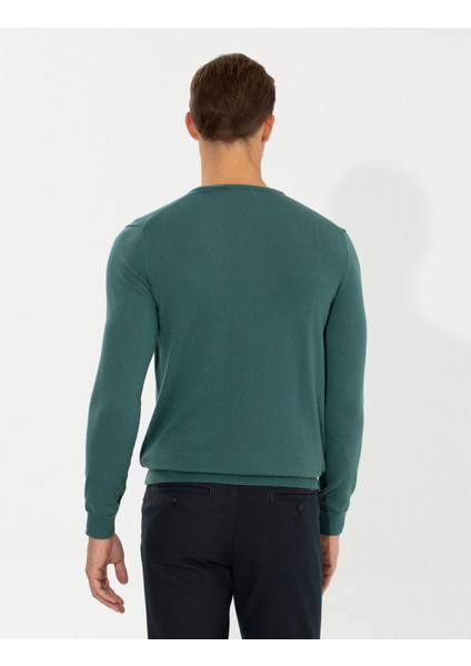 Erkek Yeşil Slim Fit Bisiklet Yaka Basic Triko Kazak 50258993-VR054 indirimleri
