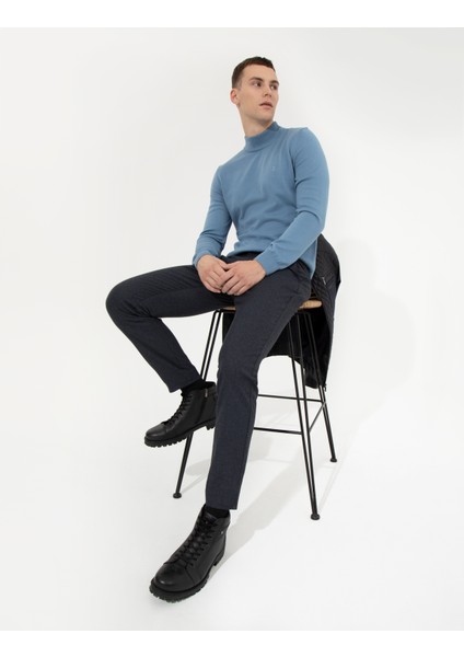 Erkek Lacivert Slim Fit Keten Karışımlı Kanvas Pantolon 50259760-VR033