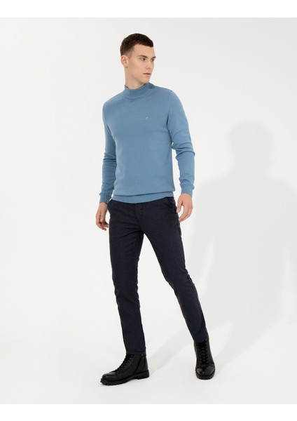 Erkek Lacivert Slim Fit Keten Karışımlı Kanvas Pantolon 50259760-VR033