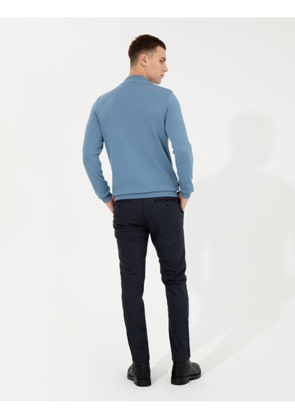 Erkek Lacivert Slim Fit Keten Karışımlı Kanvas Pantolon 50259760-VR033