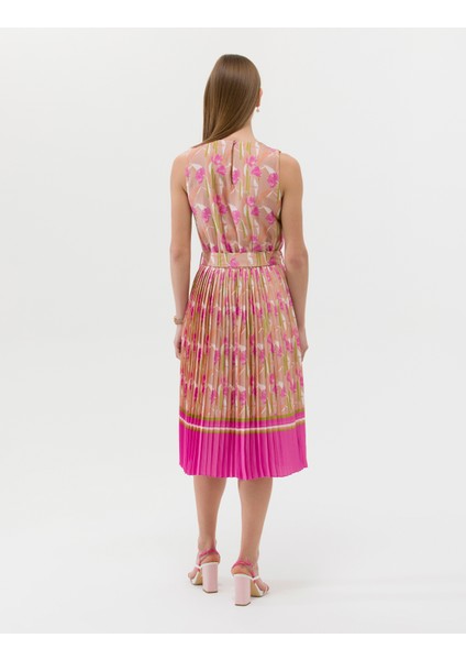 Kadın Fuşya Kuşak Detaylı Pileli Midi Elbise 50269348-VR023 indirimleri