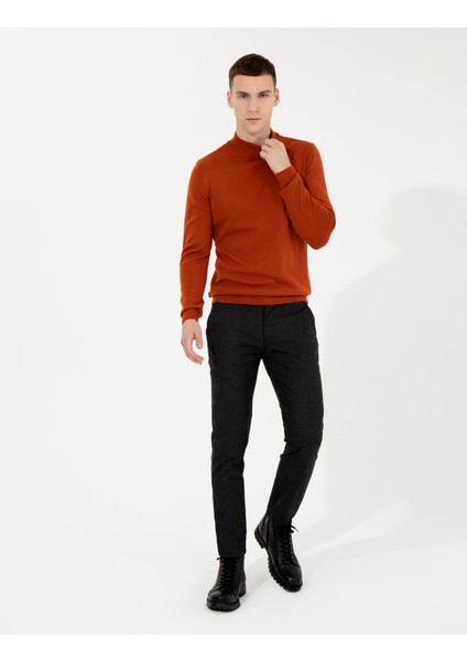 Erkek Siyah Slim Fit Keten Karışımlı Kanvas Pantolon 50259760-VR046