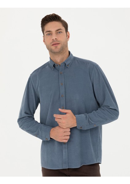 Erkek Koyu Mavi Regular Fit Uzun Kollu Gömlek 50274112-VR032