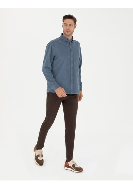Erkek Koyu Mavi Regular Fit Uzun Kollu Gömlek 50274112-VR032
