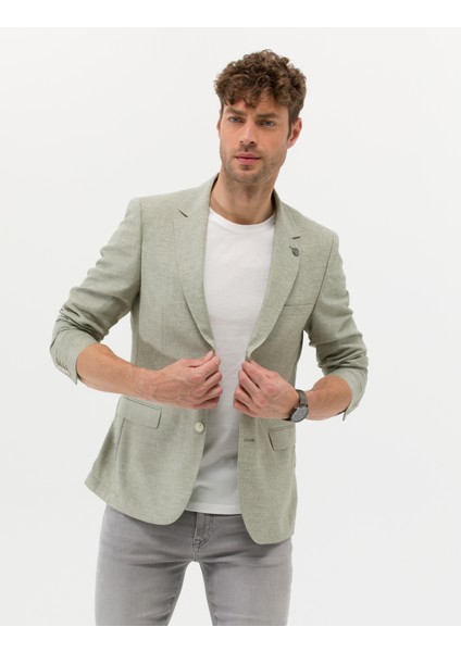 Erkek Açık Yeşil Ekstra Slim Fit Keten Karışımlı Blazer Ceket 50264619-VR092