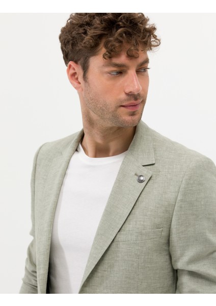 Erkek Açık Yeşil Ekstra Slim Fit Keten Karışımlı Blazer Ceket 50264619-VR092
