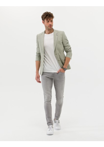 Erkek Açık Yeşil Ekstra Slim Fit Keten Karışımlı Blazer Ceket 50264619-VR092