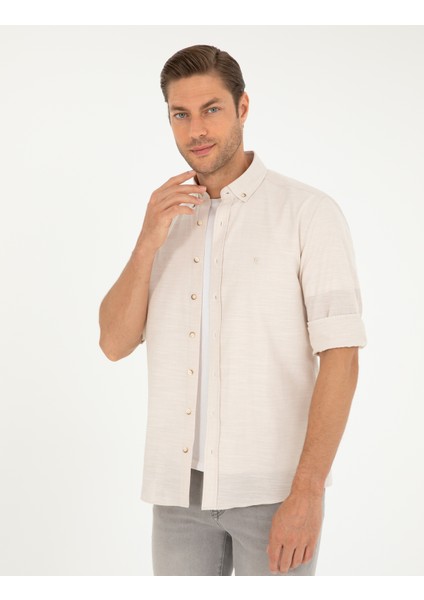 Erkek Bej Slim Fit Keten Görünümlü Gömlek 50252491-VR011 modelleri