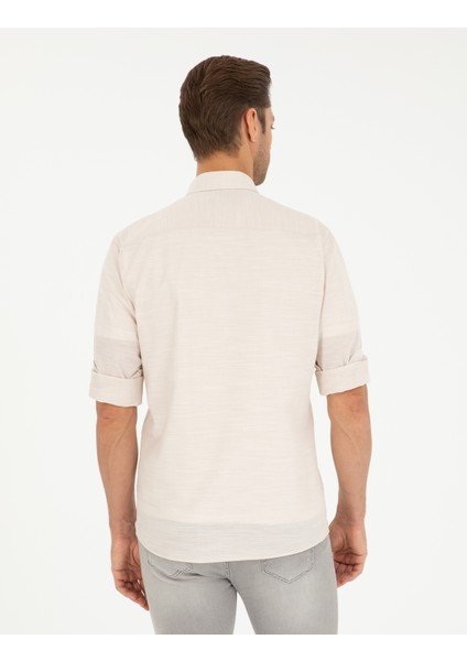 Erkek Bej Slim Fit Keten Görünümlü Gömlek 50252491-VR011 indirimleri