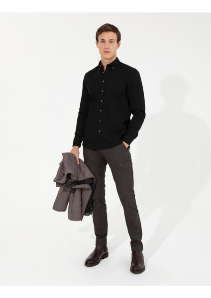 Erkek Kahverengi Slim Fit Keten Karışımlı Kanvas Pantolon 50259760-VR029 modelleri