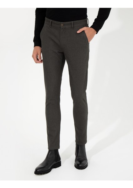 Erkek Haki Slim Fit Keten Karışımlı Chino Pantolon 50259718-VR027 fiyatları