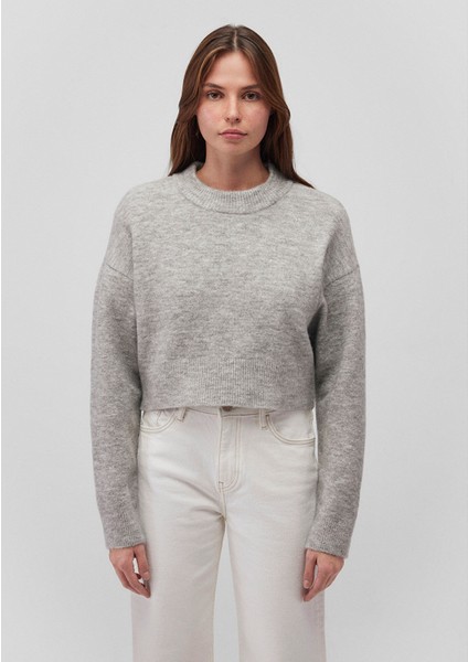 Yün Karışımlı Bisiklet Yaka Crop Gri Kazak 1710496-83096 modelleri