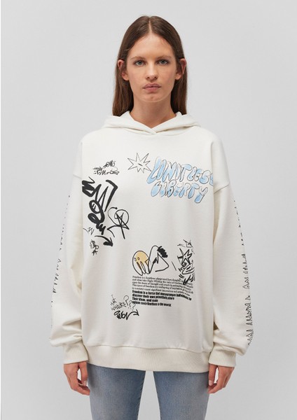 Baskılı Kapüşonlu Beyaz SWEATSHIRT1S10287-80194