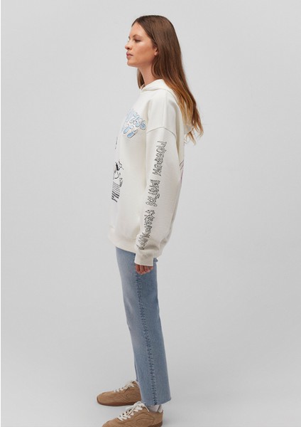 Baskılı Kapüşonlu Beyaz SWEATSHIRT1S10287-80194