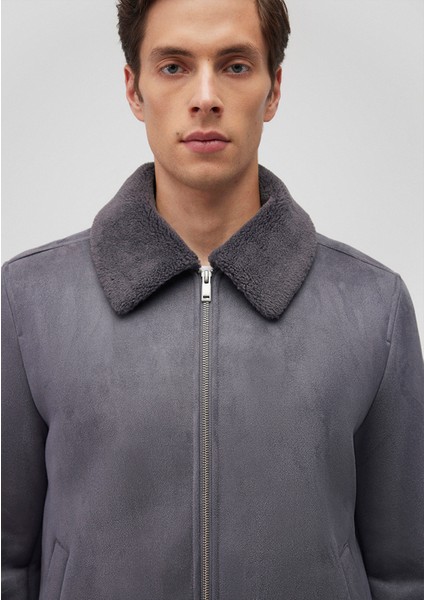 Suni Kürk Detaylı Gri Suni Süet CEKET0110450-80776 fırsatları