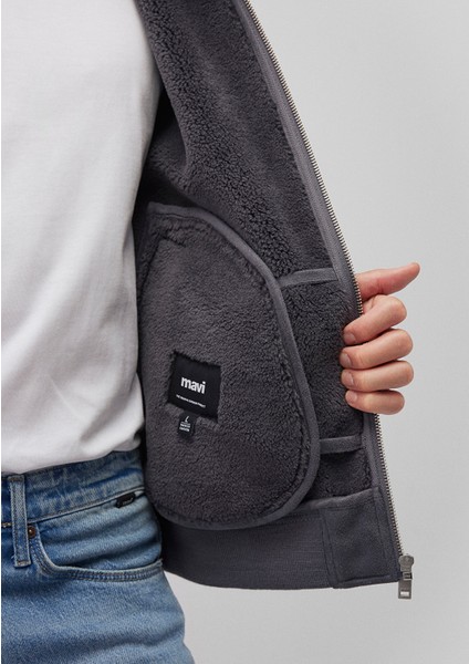 Suni Kürk Detaylı Gri Suni Süet CEKET0110450-80776 indirimleri