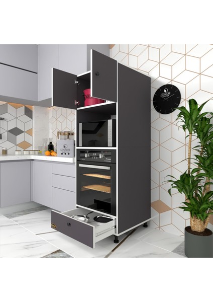 Kenzlife fırın dolabı kamile gri 162*60*56 mutfak çekmeceli ayaklı banyo kiler ofis