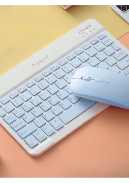 Taşınabilir Kablosuz Bluetooth Klavye Mouse Seti Mavi