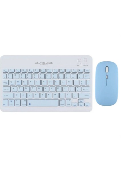 Taşınabilir Kablosuz Bluetooth Klavye Mouse Seti Mavi