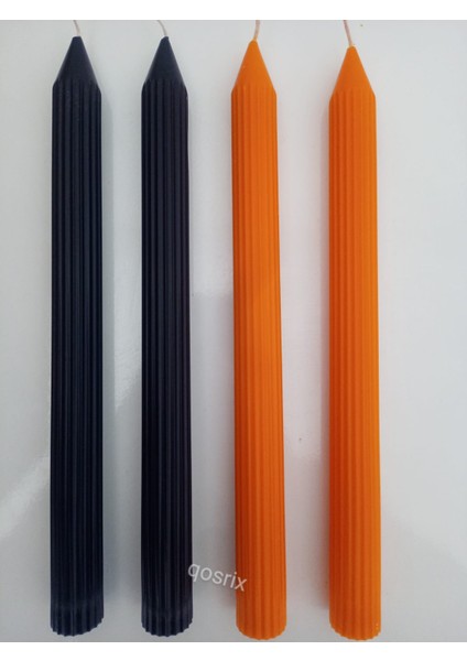 Yılbaşı Özel Serisi 4'lü Siyah Turuncu Şamdan Doğal Kokulu Soya Mumu Yeni Yıl Noel Uzun Çubuk Konik Mum