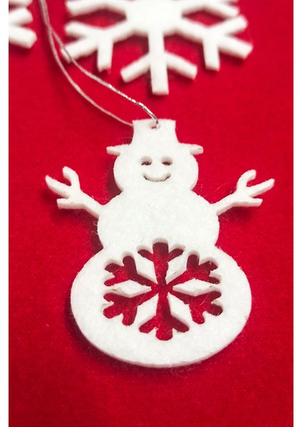 6'lı Beyaz Keçe Yılbaşı Ağacı Süsü - Kardan Adam, Kar Tanesi, Melek Figürleri, Gümüş Ipli fiyatları