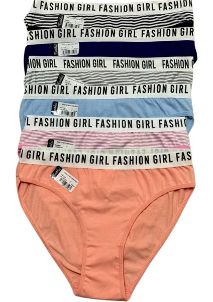 Tutku 6'lı Kadın Hera Bikini Slip Pamuklu Külot Çizgili Düz Lastik Bel Karışık Standart Sml