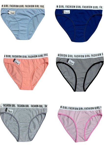Tutku 6'lı Kadın Hera Bikini Slip Pamuklu Külot Çizgili Düz Lastik Bel Karışık Standart Sml modelleri