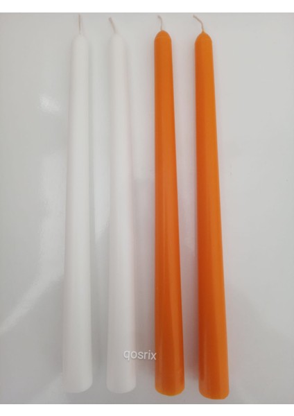 Yılbaşı Özel Serisi 4'lü Turuncu Beyaz Şamdan Doğal Kokulu Soya Mumu Yeni Yıl Noel Uzun Çubuk Konik Mum