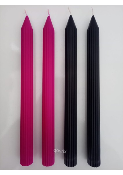 Yılbaşı Özel Serisi 4'lü Siyah Fuşya Şamdan Doğal Kokulu Soya Mumu Yeni Yıl Noel Uzun Çubuk Konik Mum