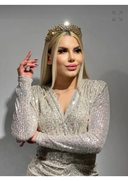 Zirkon Beyaz Taşlı Gold Taç-13