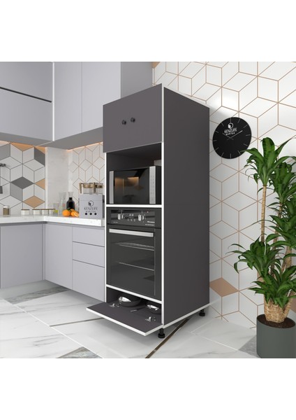 Kenzlife fırın dolabı halide gri 162*60*56 mutfak kapaklı ayaklı banyo kiler ofis