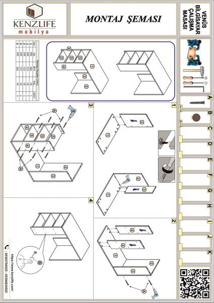 Kenzlife bilgisayar çalışma masası venüs gri ofis sekreter laptop fırsatları