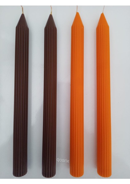 Yılbaşı Özel Serisi 4'lü Turuncu Kahverengi Şamdan Doğal Kokulu Soya Mumu Yeni Yıl Noel Uzun Çubuk Konik Mum