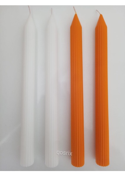 Yılbaşı Özel Serisi 4'lü Turuncu Beyaz Şamdan Doğal Kokulu Soya Mumu Yeni Yıl Noel Uzun Çubuk Konik Mum