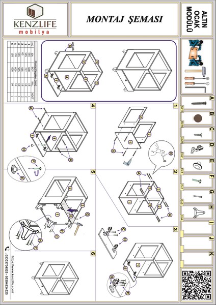 Kenzlife ankastre modülü kabini altın3 gri fırın ocak dolabı kapaklı ayaklı modelleri