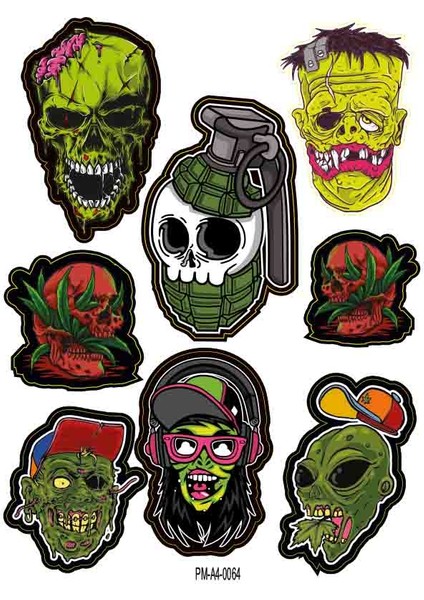 Skull Kuru Kafa Motosiklet Sticker Seti 01