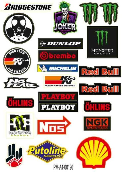 Karışık Tasarımlı Sponsor Ekipman Kask Motorsiklet Sticker Seti 02