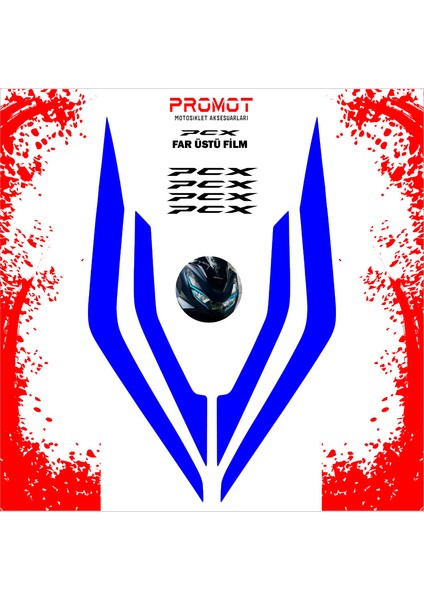 Pcx 125/150 Uyumlu Far Kaplama Sticker 2021-24 Koyu Mavi