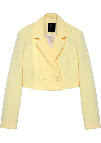 Kruvaze Crop Blazer Ceket Sarı