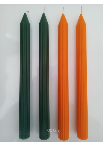 Yılbaşı Özel Serisi 4'lü Turuncu Yeşil Şamdan Doğal Kokulu Soya Mumu Yeni Yıl Noel Uzun Çubuk Konik Mum